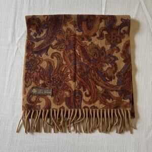 Loro Piana 100% Cashmere Scarf Paisley Print Fringe Quiet Luxury 52”x13”